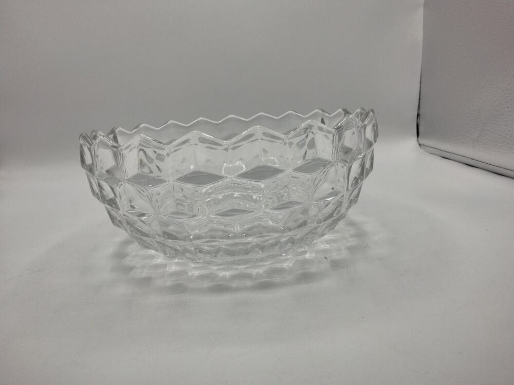 Fostoria American Clear Glass Round Serving Bowl 8" Cube Block Geometric